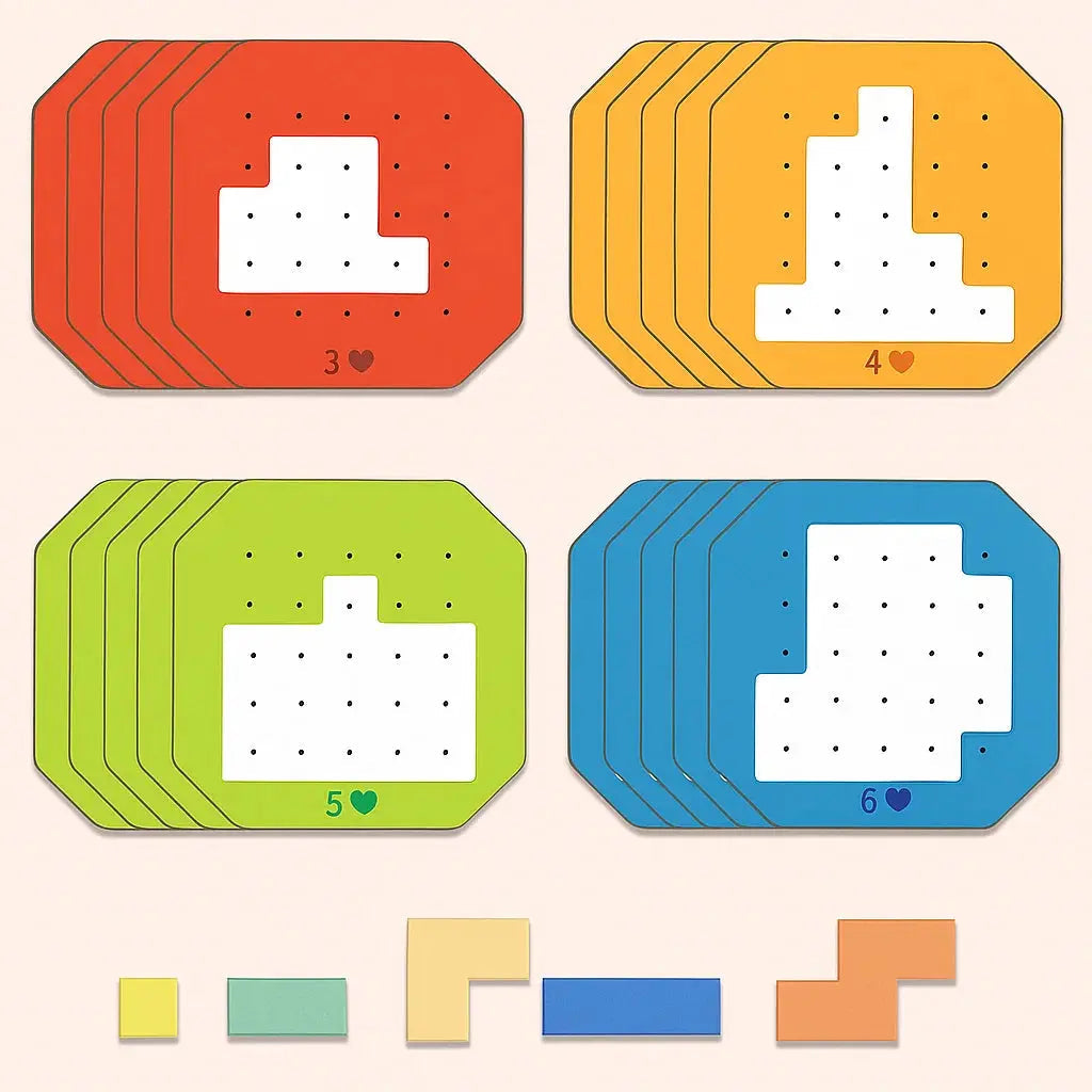 Imaginative logic game with 108 colorful building blocks and 20 challenges