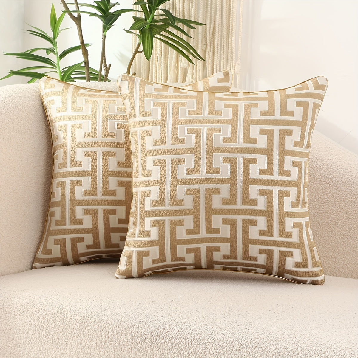 2-Piece Set of Geometric Jacquard Pillow Covers with Hidden Zipper – Stylish Cushion Cases for Your Home