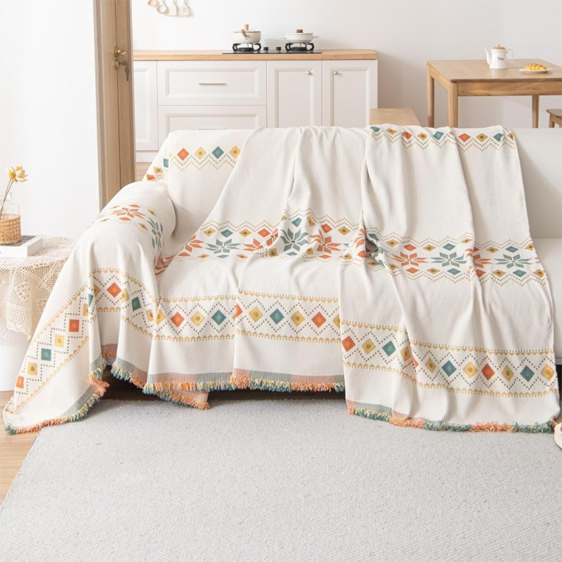 Reversible Sofa Throw with Fringes – Stylish and Cozy