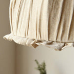 Minimalist Scandinavian LED Pendant Light with Beige Fabric Shade for Living Room and Dining Room, Height-Adjustable
