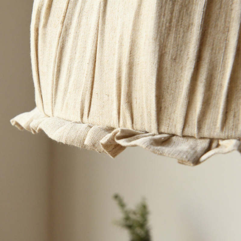 Minimalist Scandinavian LED Pendant Light with Beige Fabric Shade for Living Room and Dining Room, Height-Adjustable
