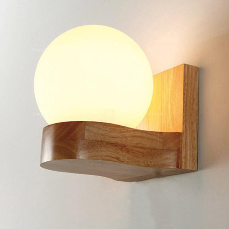 Scandinavian Wooden Wall Lamp with Glass Shade – 1 Light