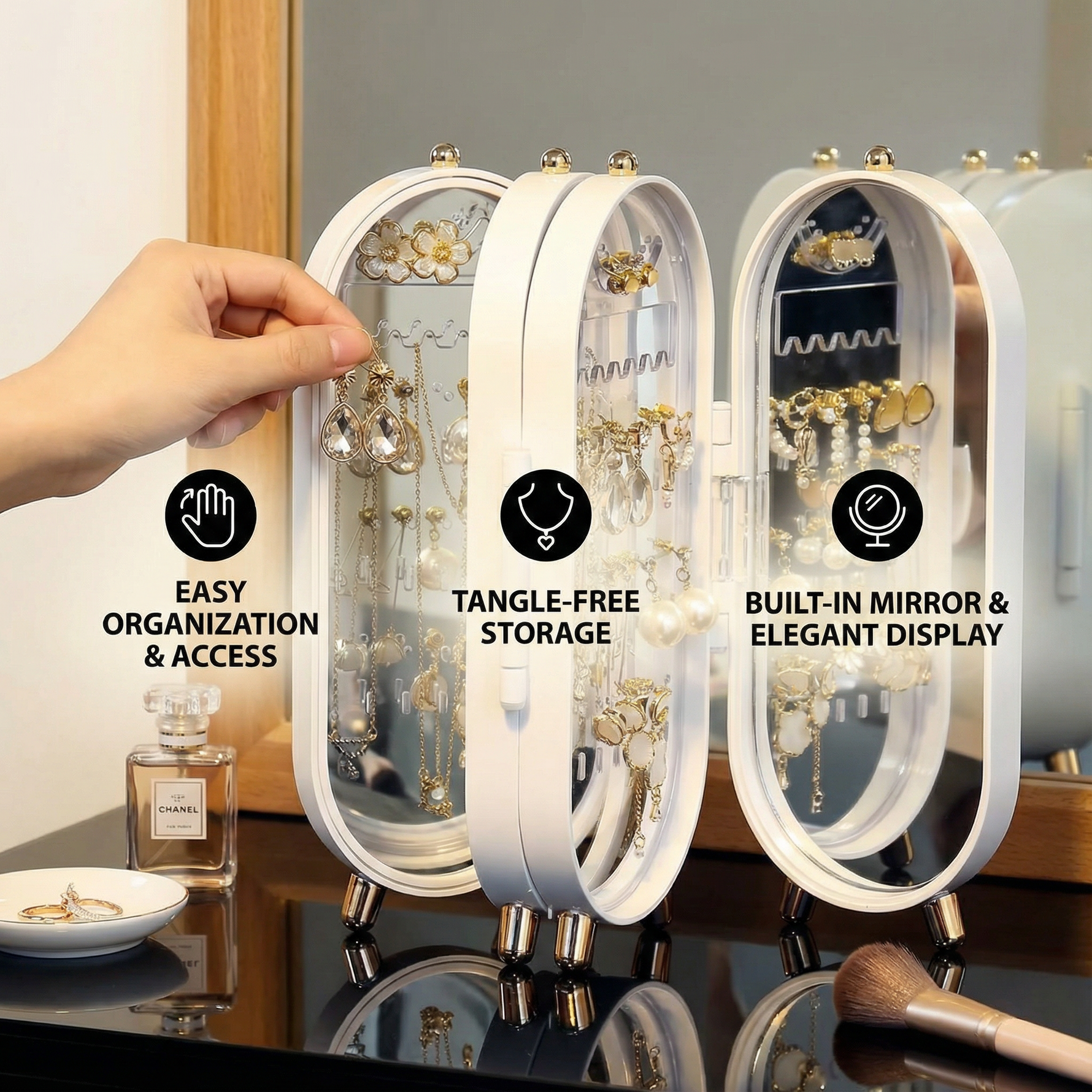 Eleganter Schmuck Organizer | Stilvolle Aufbewahrung mit Spiegel