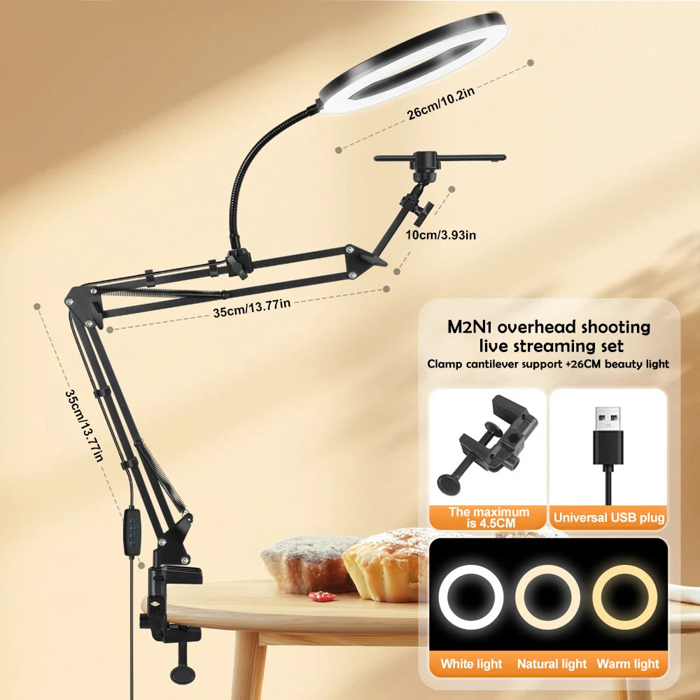Dimmable LED Ring Light with Flexible Arm and Smartphone Holder | 3 Light Modes & USB-Powered | Ideal for Live Streams, Videos, and Selfies