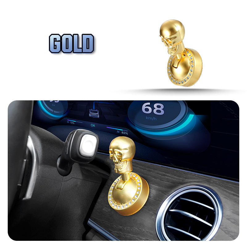 Metallic skull-design start button cover with rhinestones