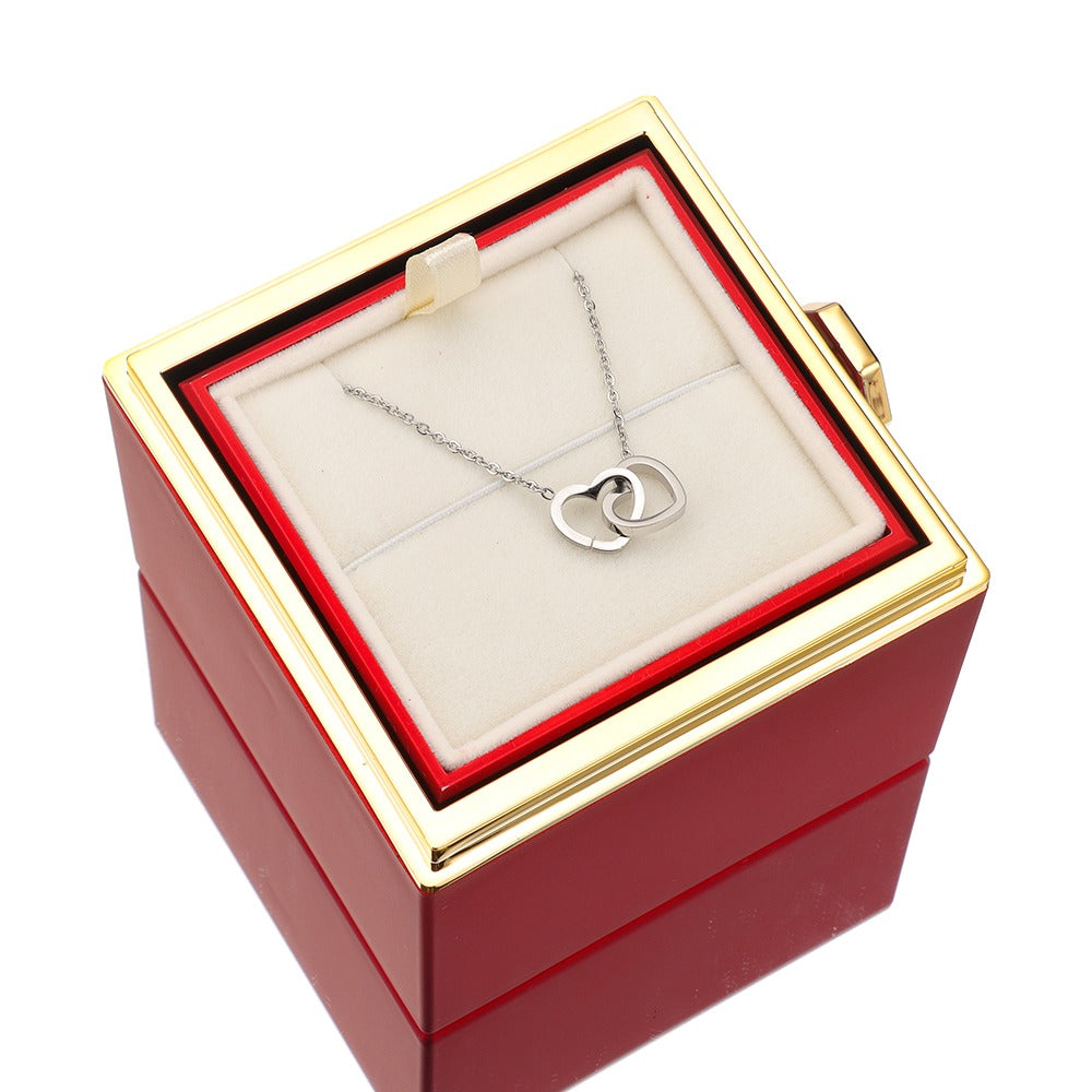 Jewelry Box with Eternal Rose and Heart Necklace – 14k White Gold & 18k Gold Finish