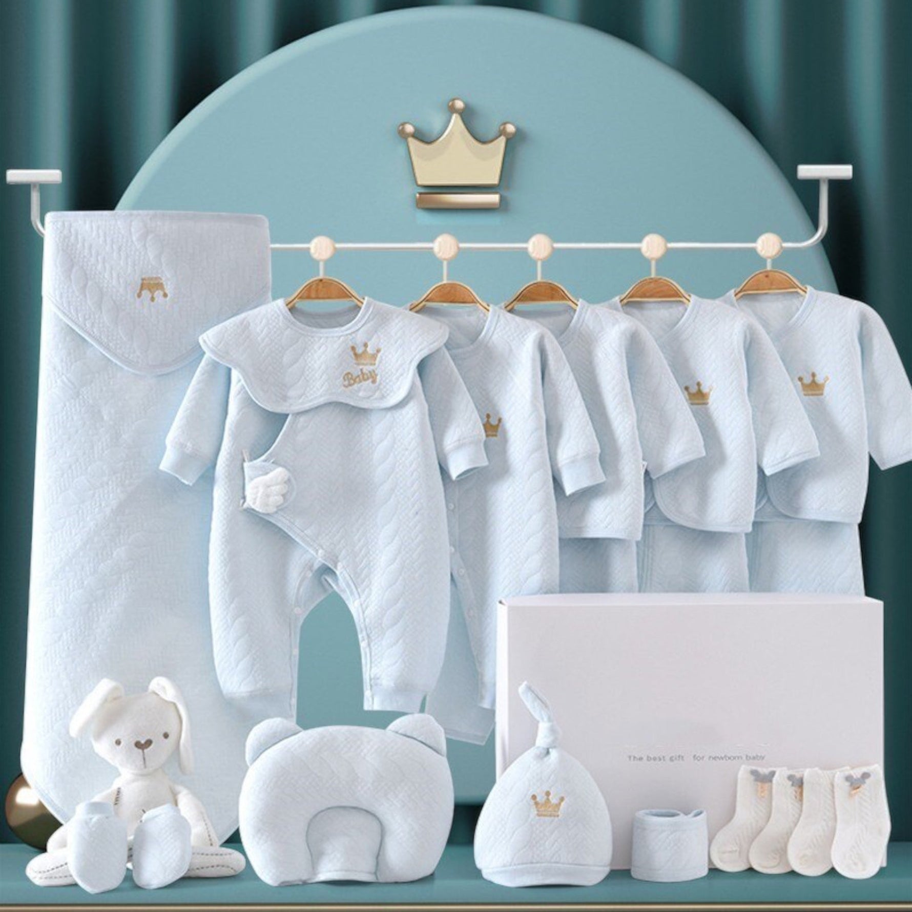Premium Baby Starter Set | Elegant Gift Box for Newborns | 100% Organic Cotton | With Blanket, Clothing & Accessories | Allergy-Friendly