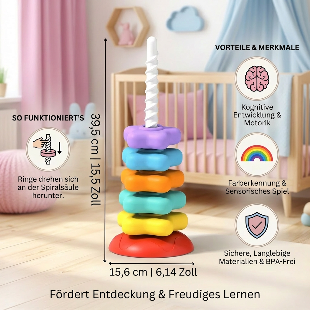 Colorful Spinning Toy with Rainbow Color Tower
