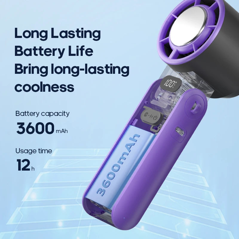 FrostWind Mini-Ventilator | Anpassbare Kühlung mit 100 Stufen | 3600 mAh Akku | Tragbar & Eis-Kühlung