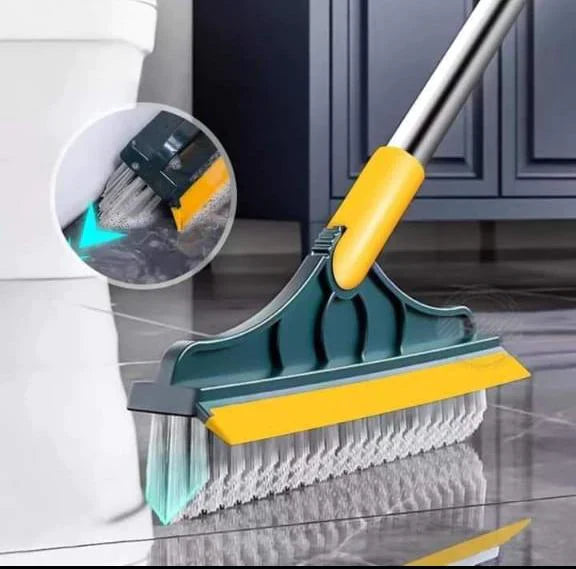 2-in-1 Floor Cleaning Brush with Window Squeegee, 120-Degree Swivel Long Handle