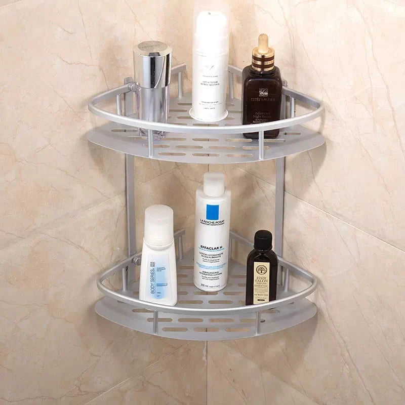 2-layer aluminum-steel corner shelf for the bathroom
