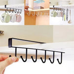 Wall shelf with 6 hooks made of iron for the underside of cabinets