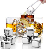 Reusable Stainless Steel Ice Cubes with Silicone Tongs - Set (8)