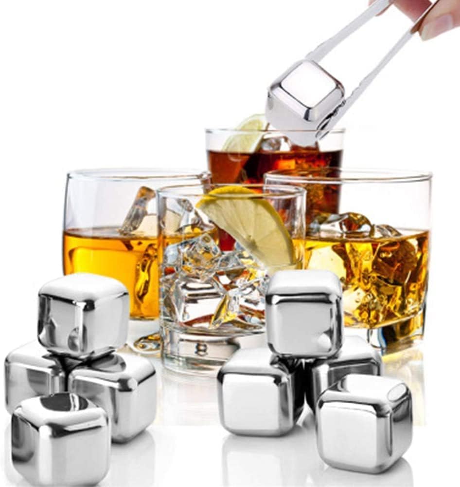 Reusable Stainless Steel Ice Cubes with Silicone Tongs - Set (8)