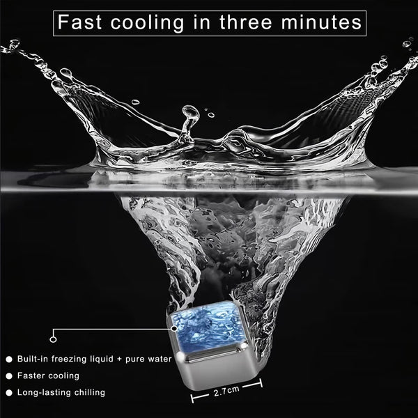 Reusable Stainless Steel Ice Cubes with Silicone Tongs - Set (8)