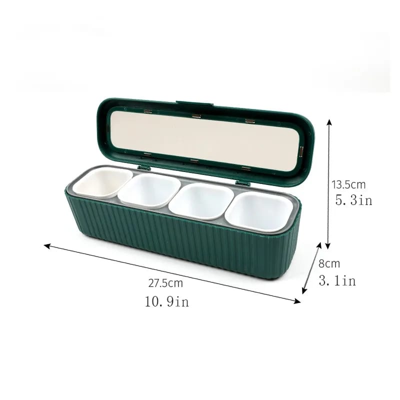 Spice Storage Box with 4 Compartments and Spoon