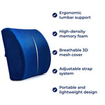 Car Seat Lumbar Support Cushion - Memory Foam - Breathable Mesh - Ideal for Travel and Long Drives