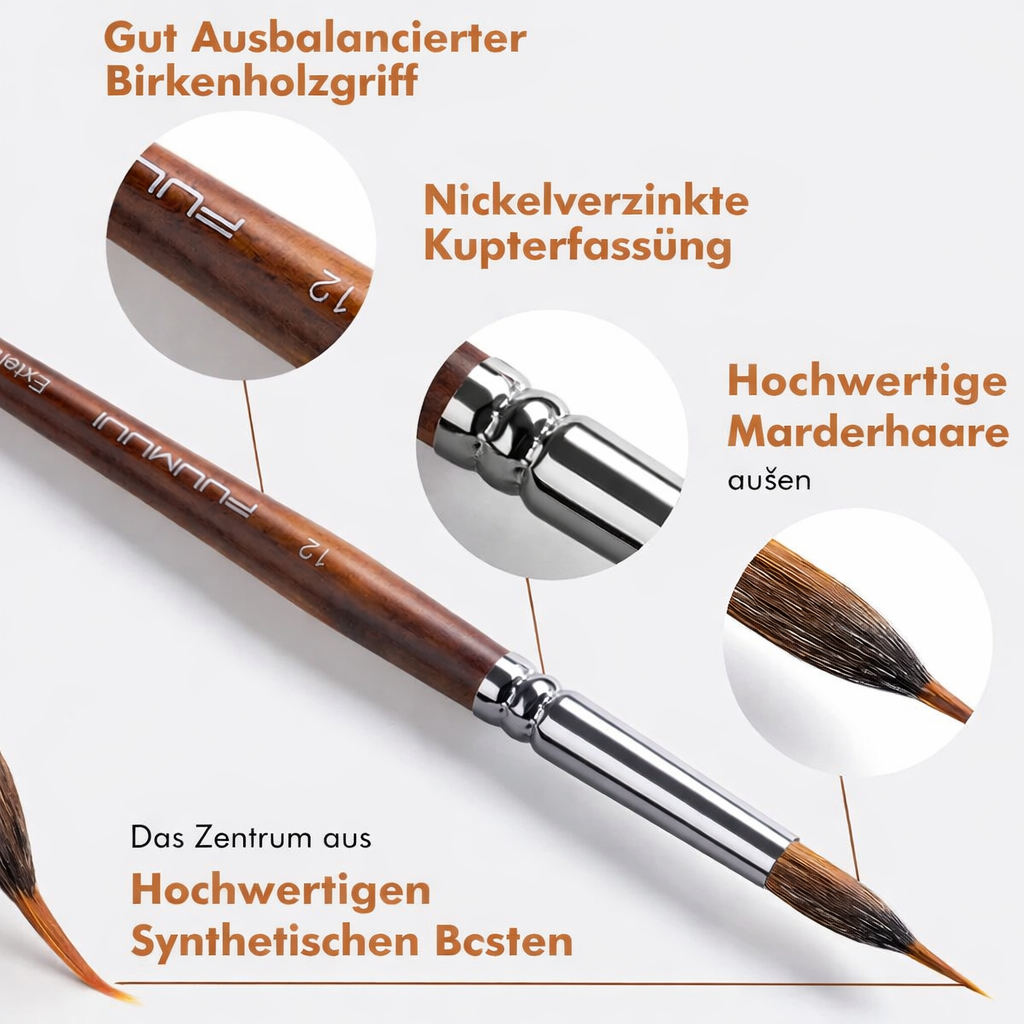 Präzisionspinselset mit Holzgriff für filigrane Arbeiten