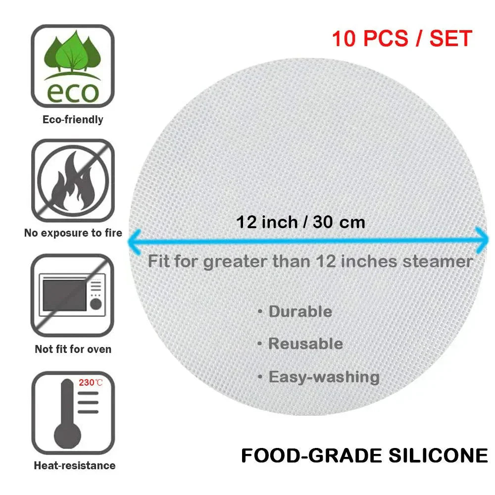10 Pcs Reusable Round Silicone Steamer Mat Non-stick