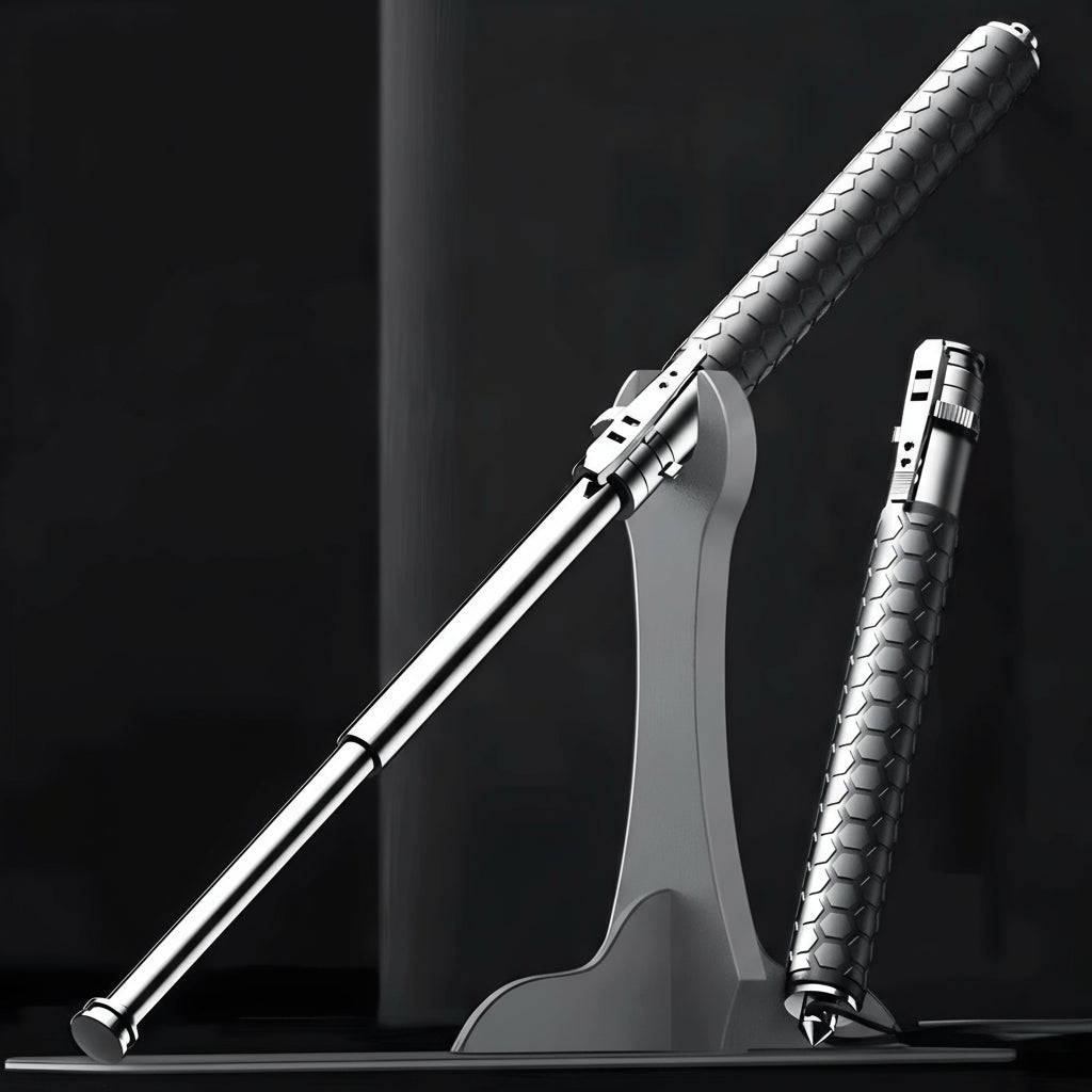 Stability-supporting cane for automatic self-defense