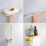 Elegant bathroom set with golden towel holders