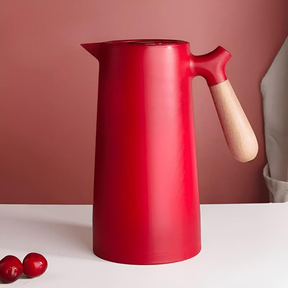 Elegant Thermal Carafe with Wooden Handle – 1L Coffee Pot for Hot and Cold Beverages