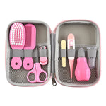 Baby care set with nail clippers, fever thermometer, brush, and comb