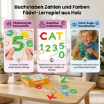 Wooden educational toy for threading letters, numbers, and colors