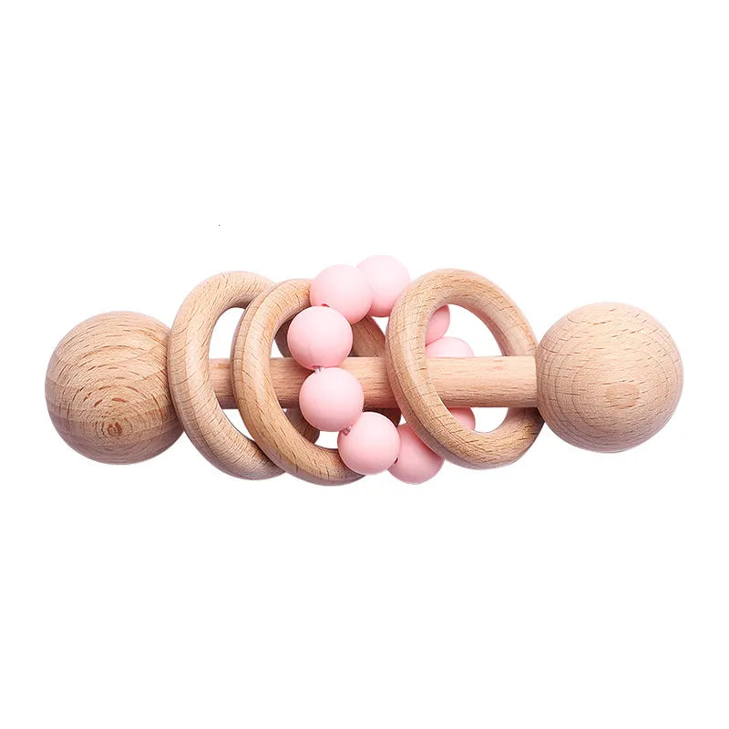 Wooden Rattle for Babies with Teethers – Teething Support Toy