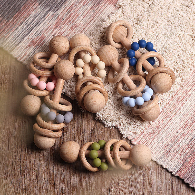 Wooden Rattle for Babies with Teethers – Teething Support Toy
