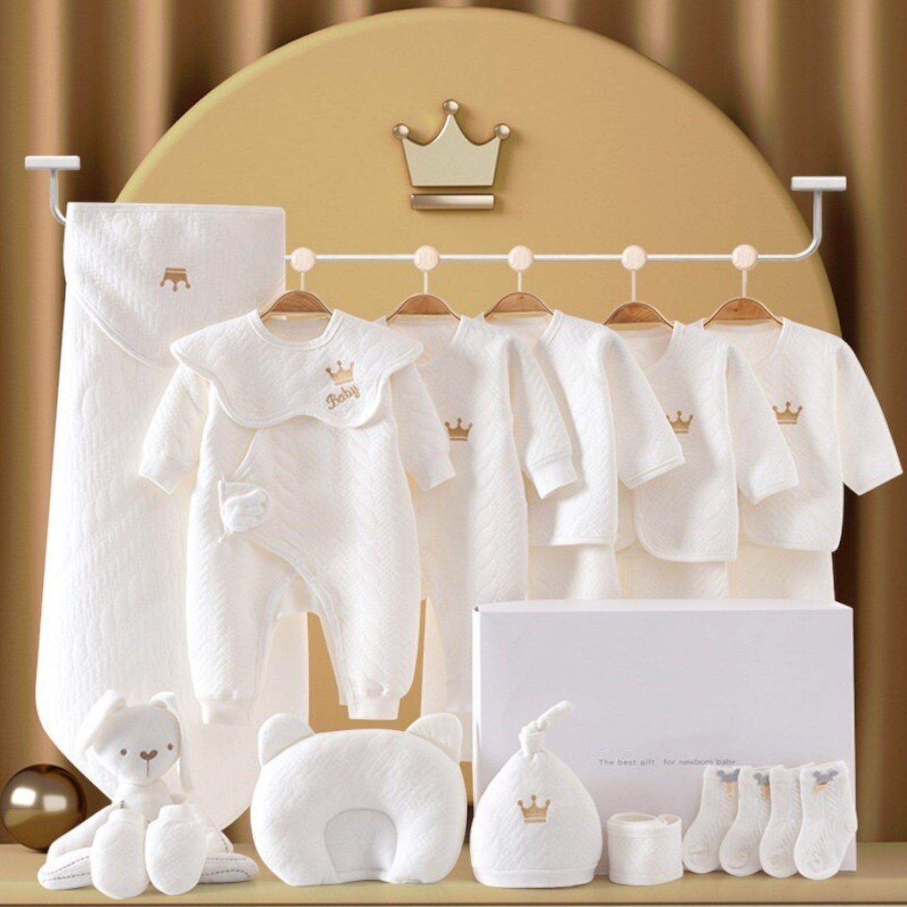 Premium Baby Starter Set | Elegant Gift Box for Newborns | 100% Organic Cotton | With Blanket, Clothing & Accessories | Allergy-Friendly