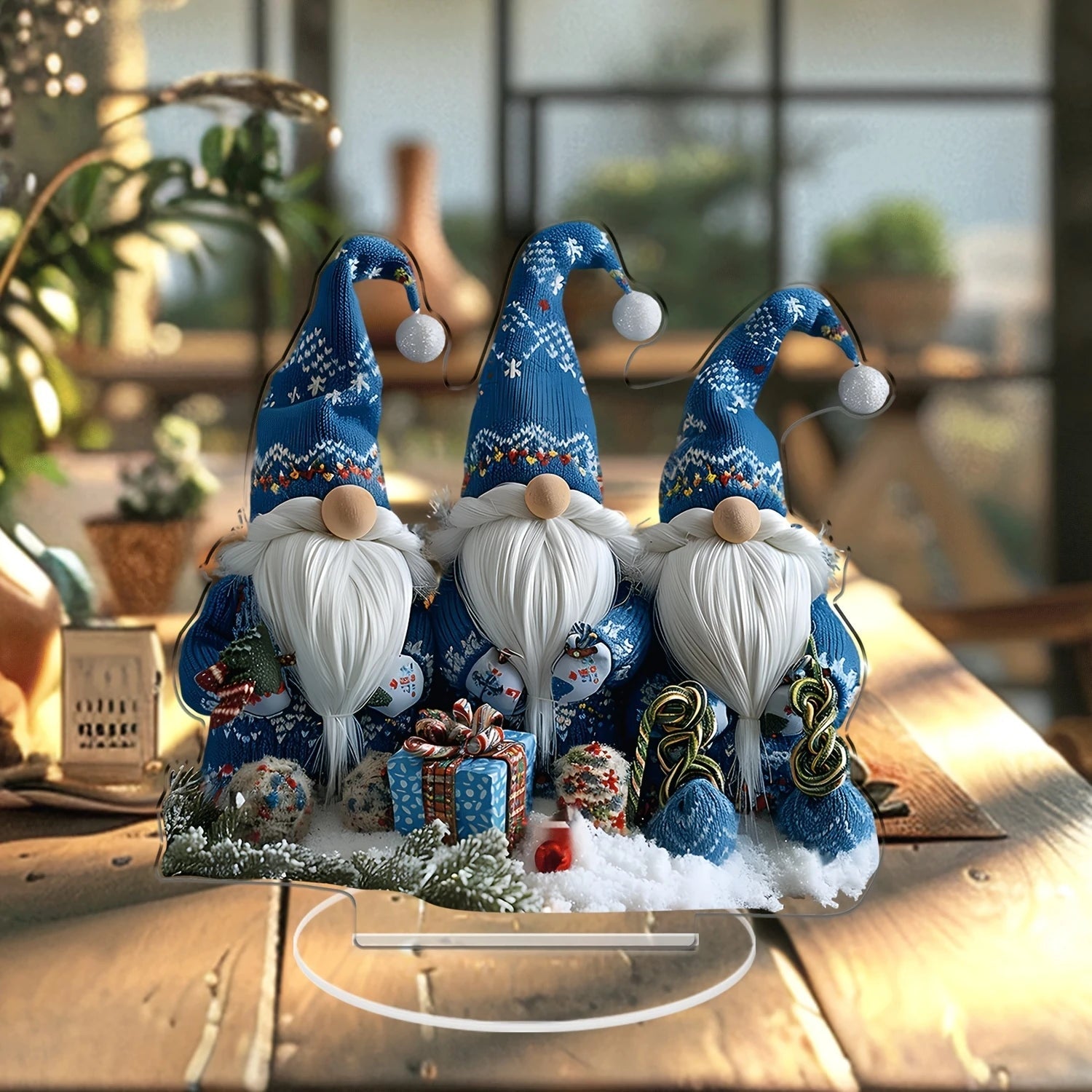Skandinavischer Weihnachtszwerg aus Acryl | 18 cm Tischfigur | Set mit 3 blauen Wichteln für festliche Dekoration