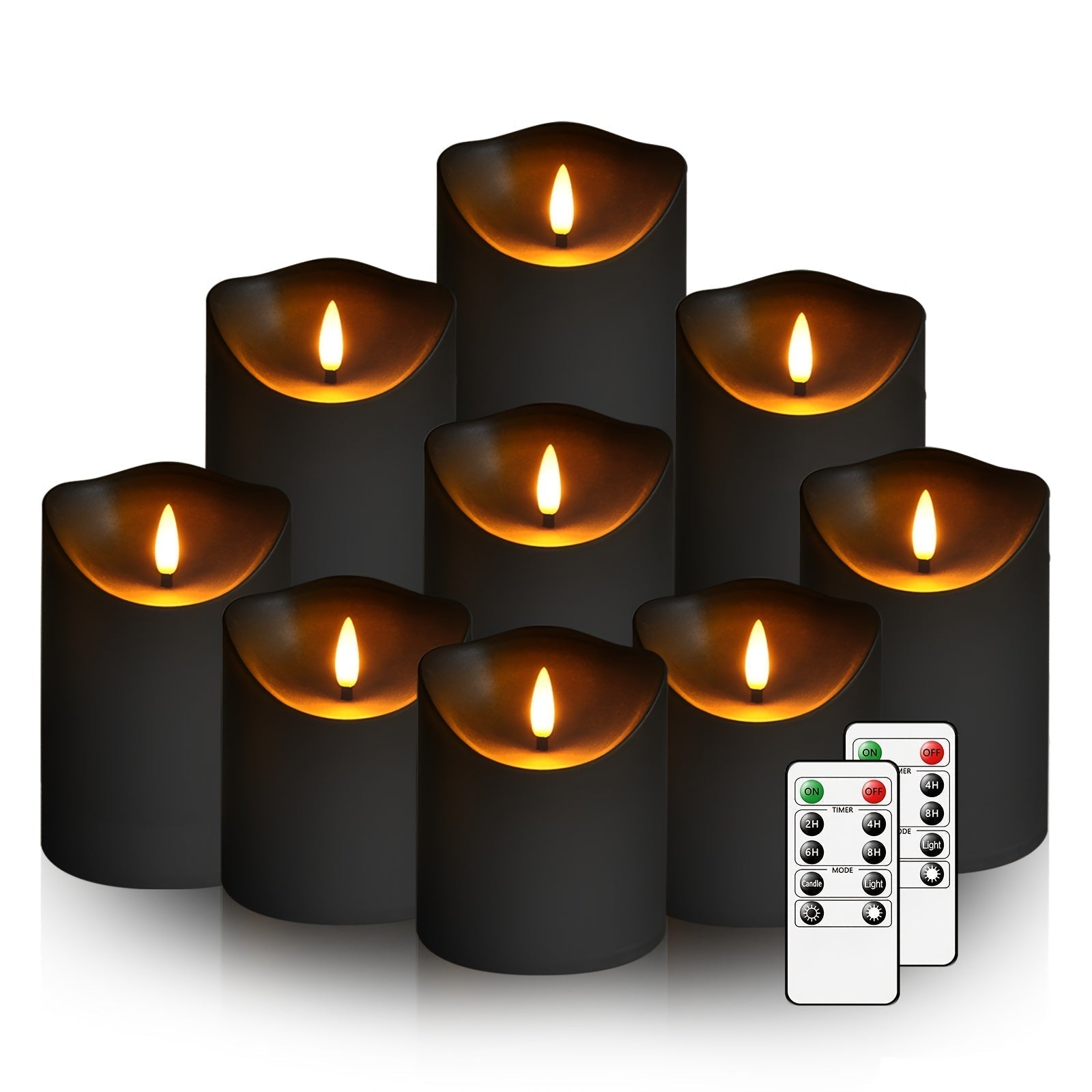 Set of 9 Flameless LED Candles – Remote Control and Glitter Finish