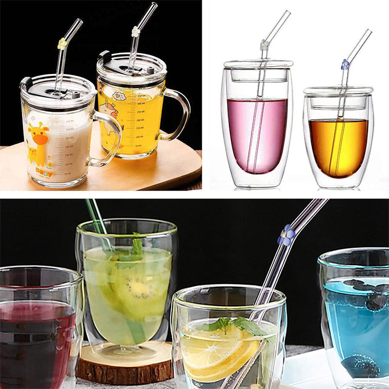 Elegante wiederverwendbare Glasstrohhalme mit Reinigungsbürste – 6er Set
