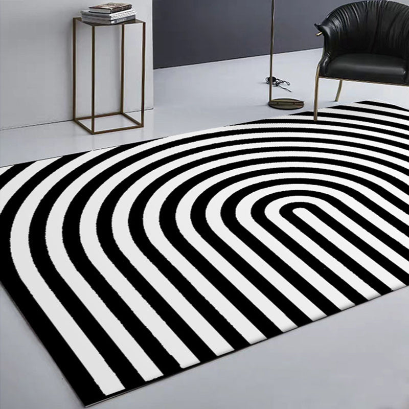 Modern Black and White Spiral Pattern Rug