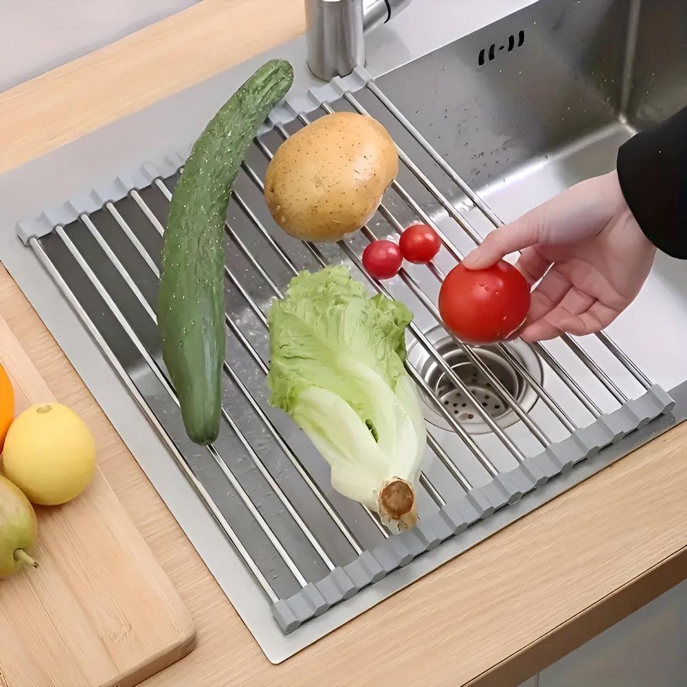 Space-saving stainless steel rolling shelf for the kitchen