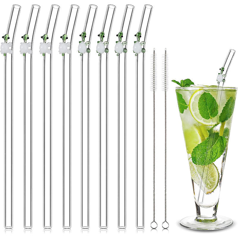 Elegante wiederverwendbare Glasstrohhalme mit Reinigungsbürste – 6er Set