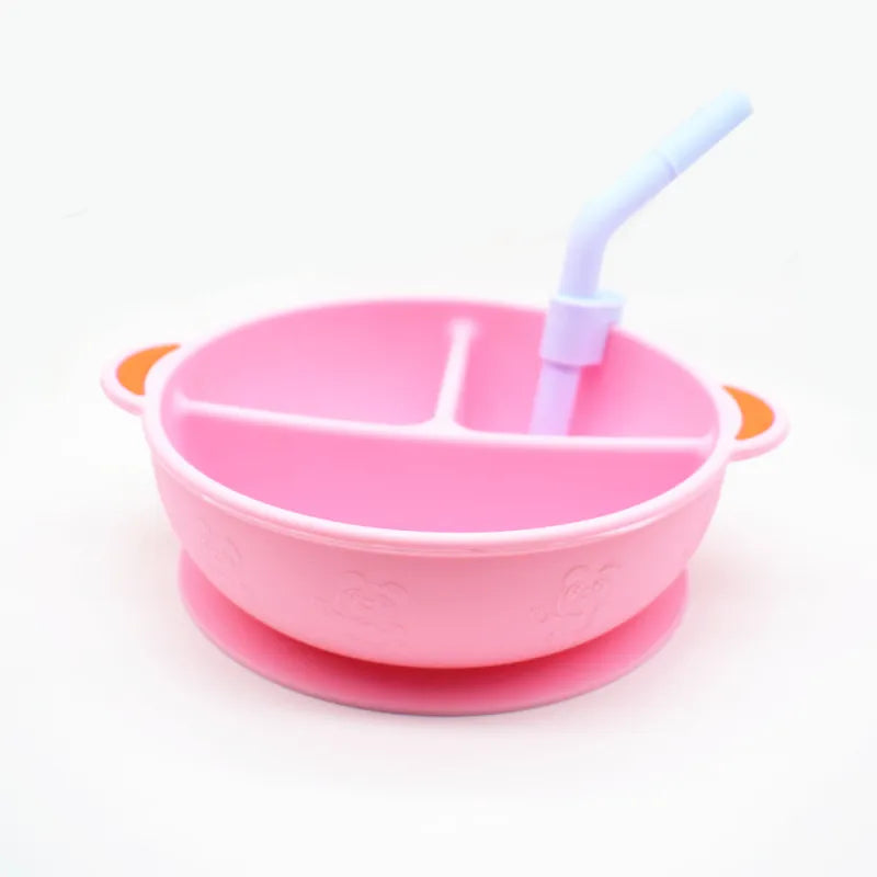 Non-slip Silicone Plate for Babies with Straw – Easy Eating