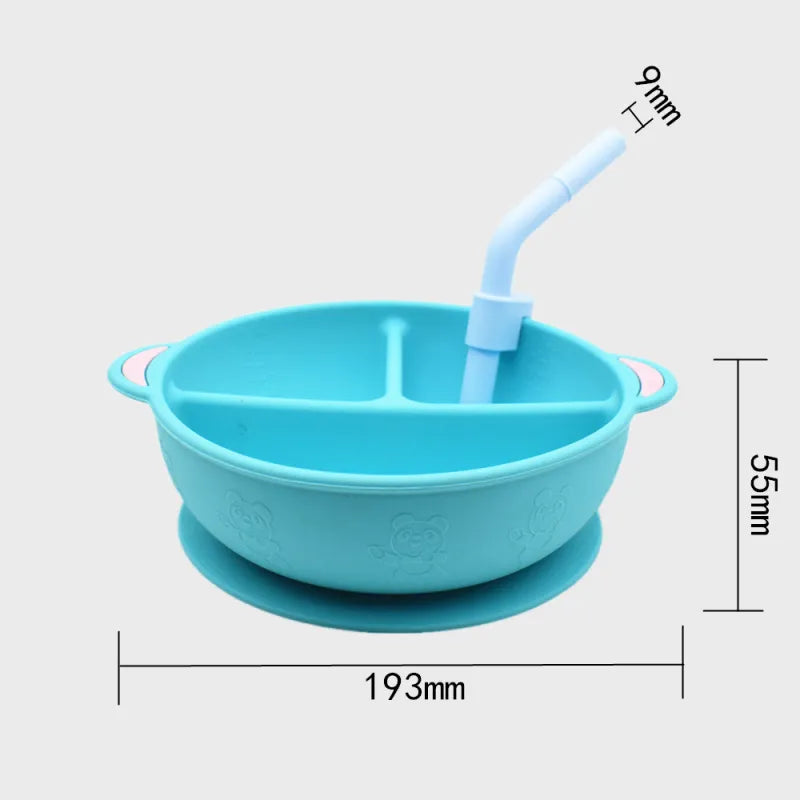 Non-slip Silicone Plate for Babies with Straw – Easy Eating