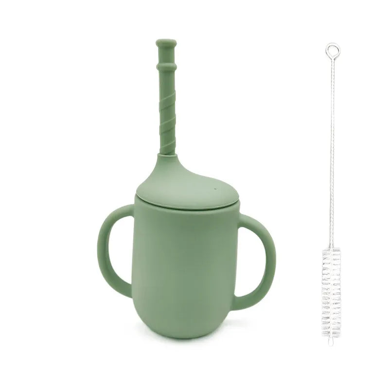 Leak-proof silicone cup with handles and straw for babies