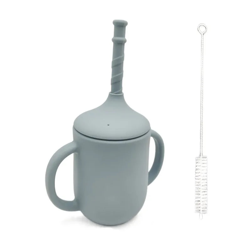Leak-proof silicone cup with handles and straw for babies