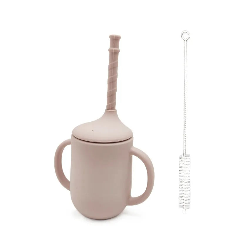 Leak-proof silicone cup with handles and straw for babies