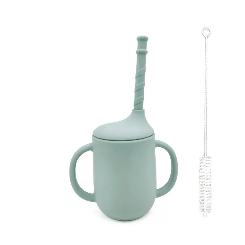 Leak-proof silicone cup with handles and straw for babies