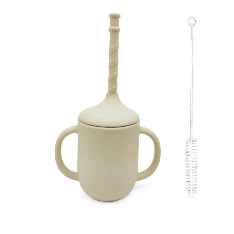 Leak-proof silicone cup with handles and straw for babies