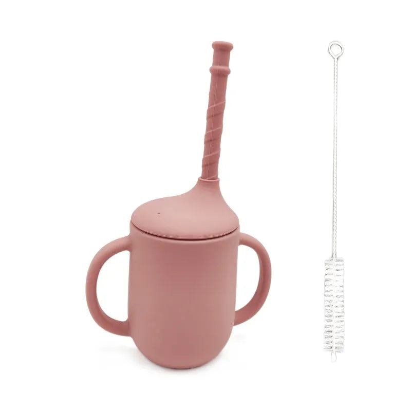 Leak-proof silicone cup with handles and straw for babies