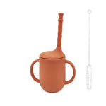 Leak-proof silicone cup with handles and straw for babies