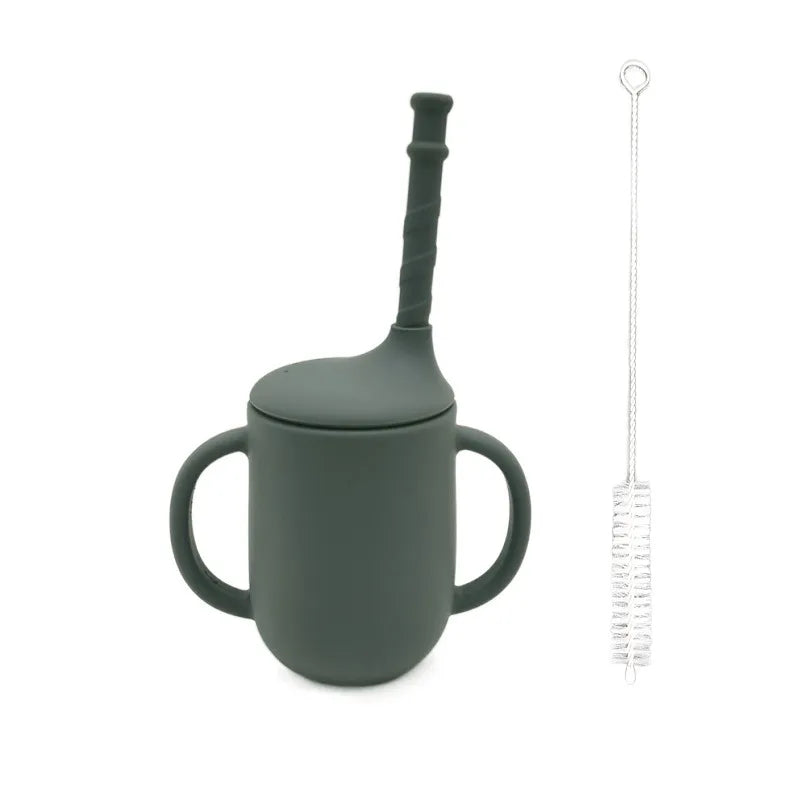 Leak-proof silicone cup with handles and straw for babies