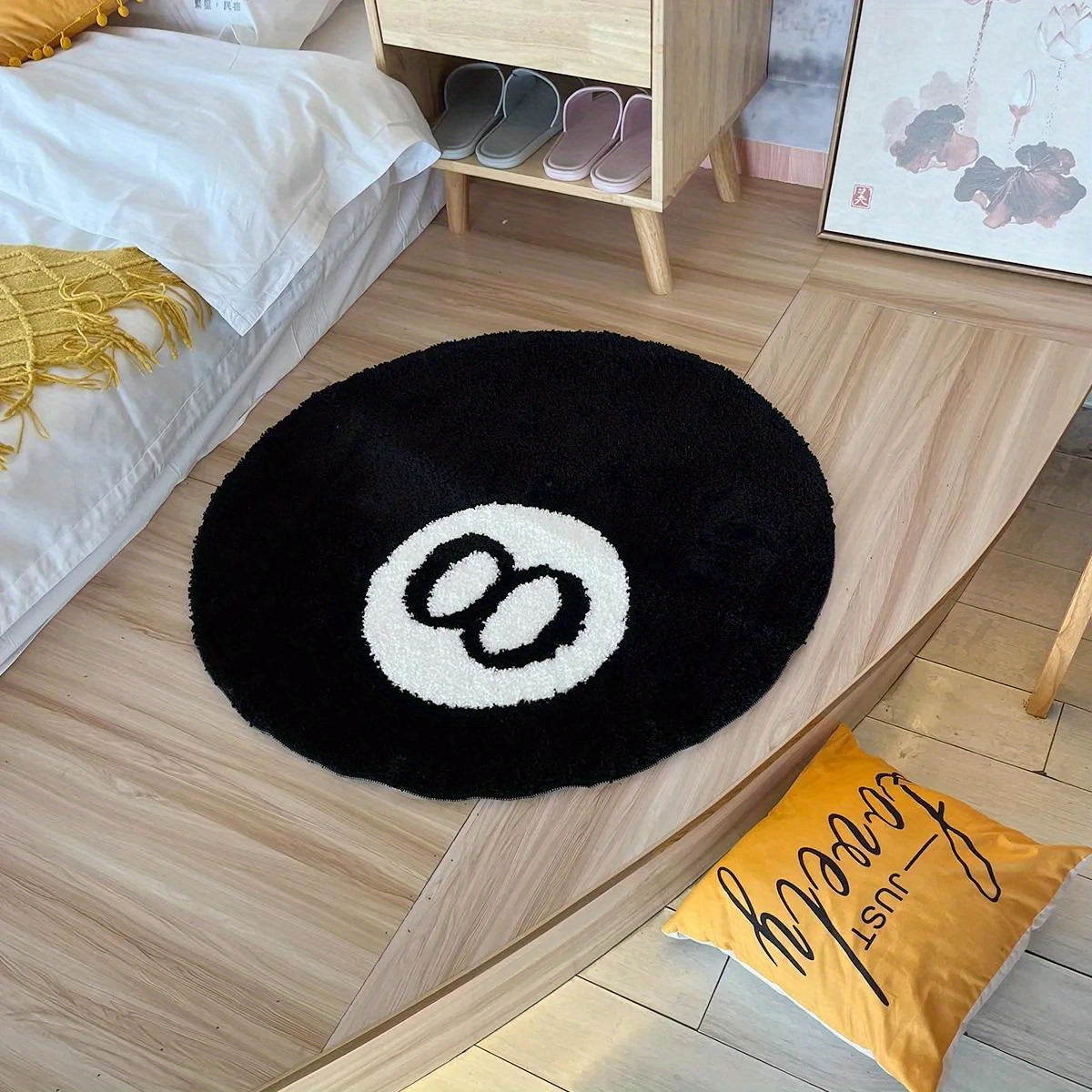 Runder Teppich mit 8-Ball-Design – Rutschfester Teppich für jeden Raum