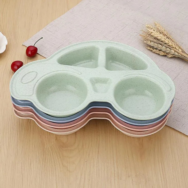 Wheat Straw Baby Plate with Car Design – Divided Kids' Plate