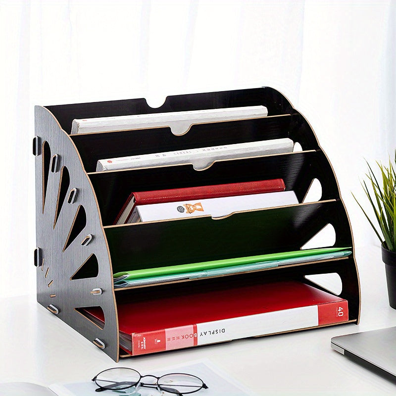 Wood Desk Organizer with 5 Compartments – Fan Design MDF